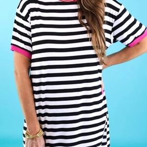 Jess Lea Striped T-Shirt Dress with Pink Trim